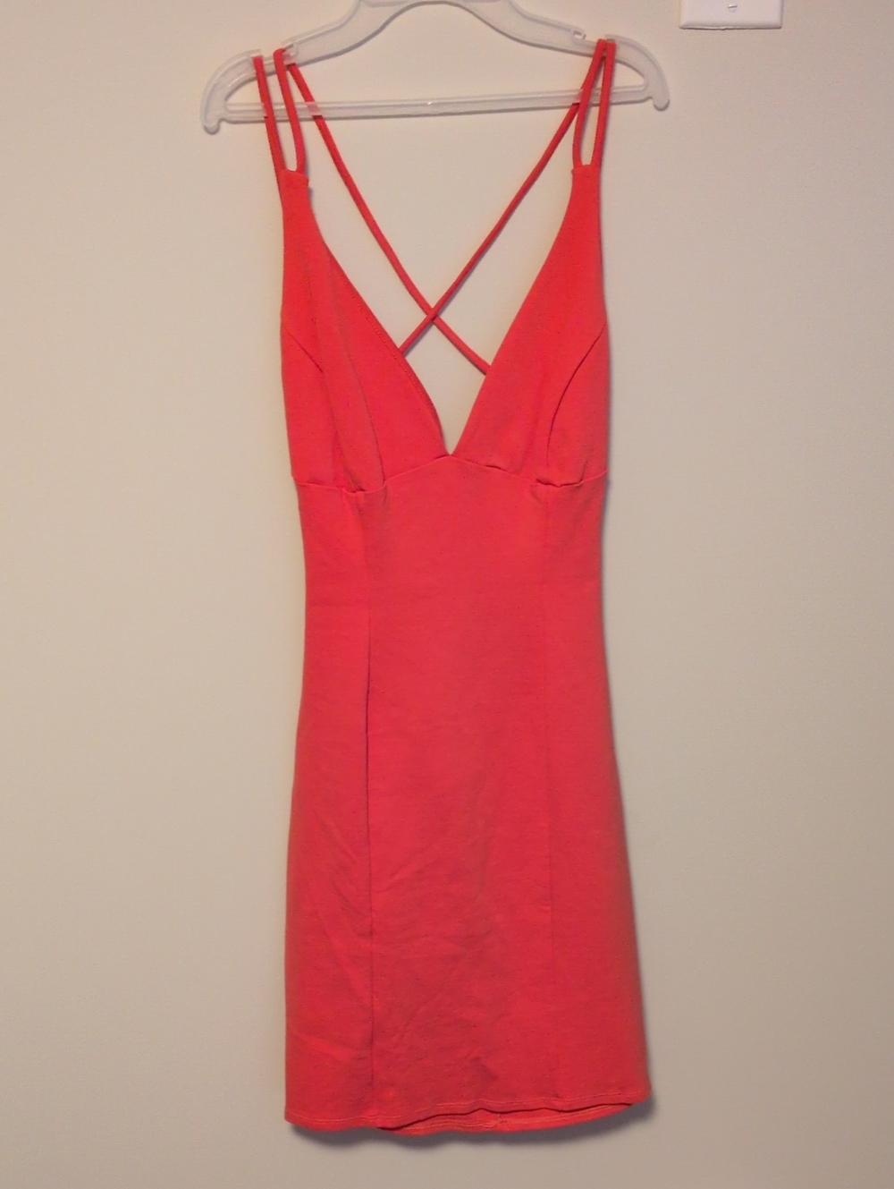 Lulu's Coral Crisscross Strappy Mini Dress